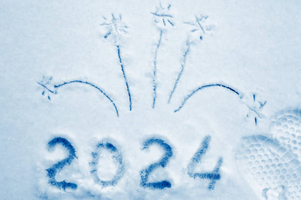 2024 with fireworks drawn on a real snow.