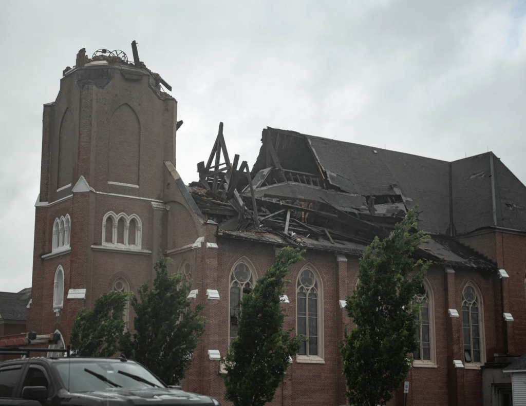 church with tornado damage